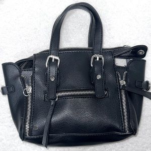 Black Faux Leather Small HandBag with Buckles